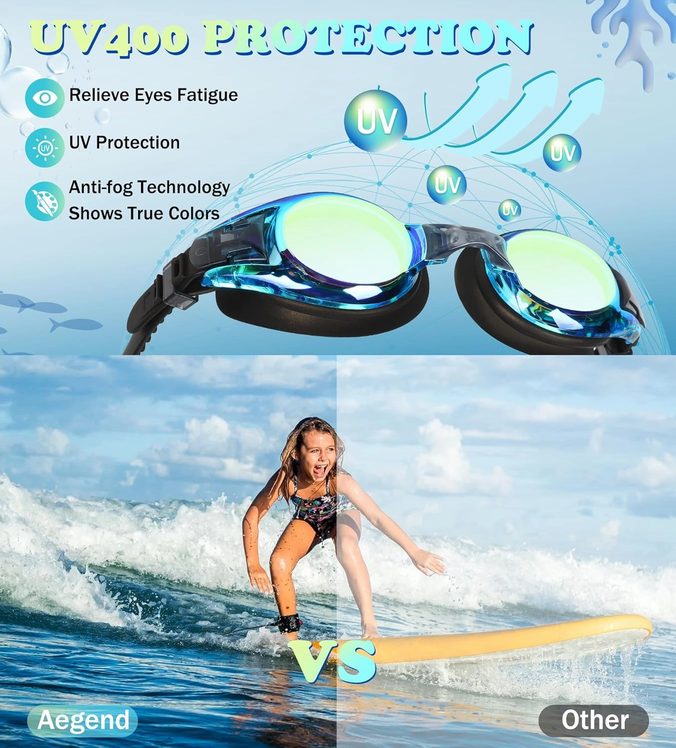 Aegend 2 Pack Kids Goggles, Swimming Goggles for Kids Age 4-16 Boys and Girls Youth, Anti-Fog Waterproof Anti-UV Pool Goggles