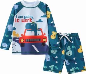 AIWUHE Toddler Boys Swimsuit Two Piece Rash Guard Shirt   Trunks Set Long Sleeve Swim Set Sunsuit Swimwear Bathing Suit 2-7Y