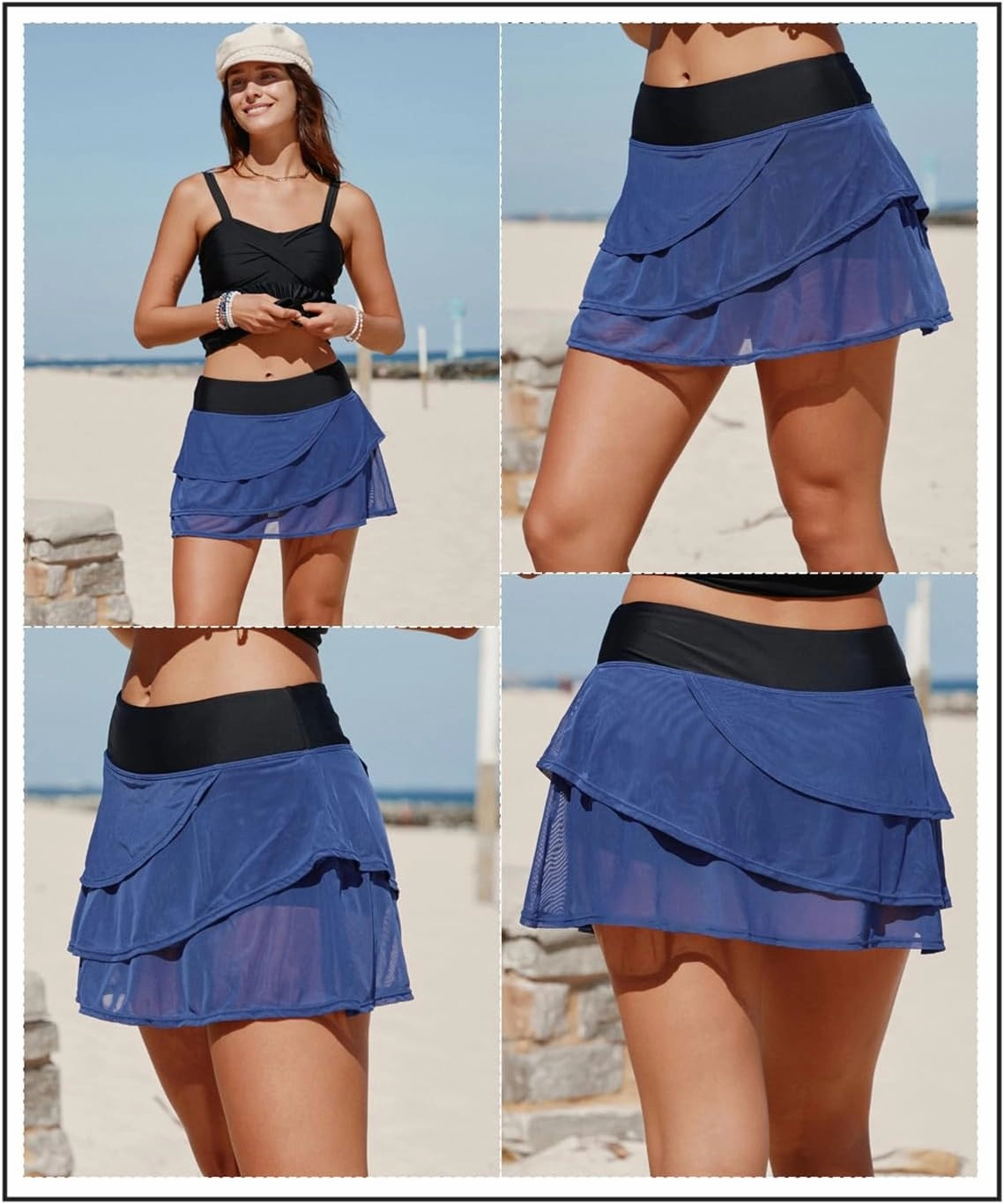 Aleumdr Women's Waistband Layered Swimdress Ruffle Swim Skirt Swimsuit Bottom(Available in Plus)
