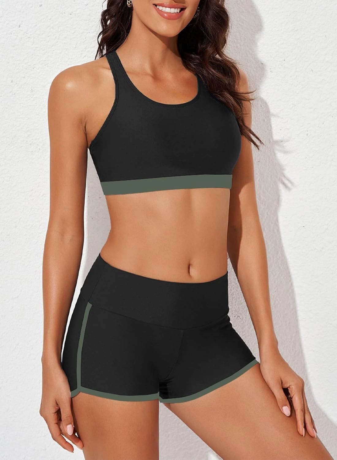 Aleumdr Womens Athletic 3 Piece Tankini Swimsuits with Shorts Swim Tank Tops with Sports Bra and Boyshorts Bathing Suits