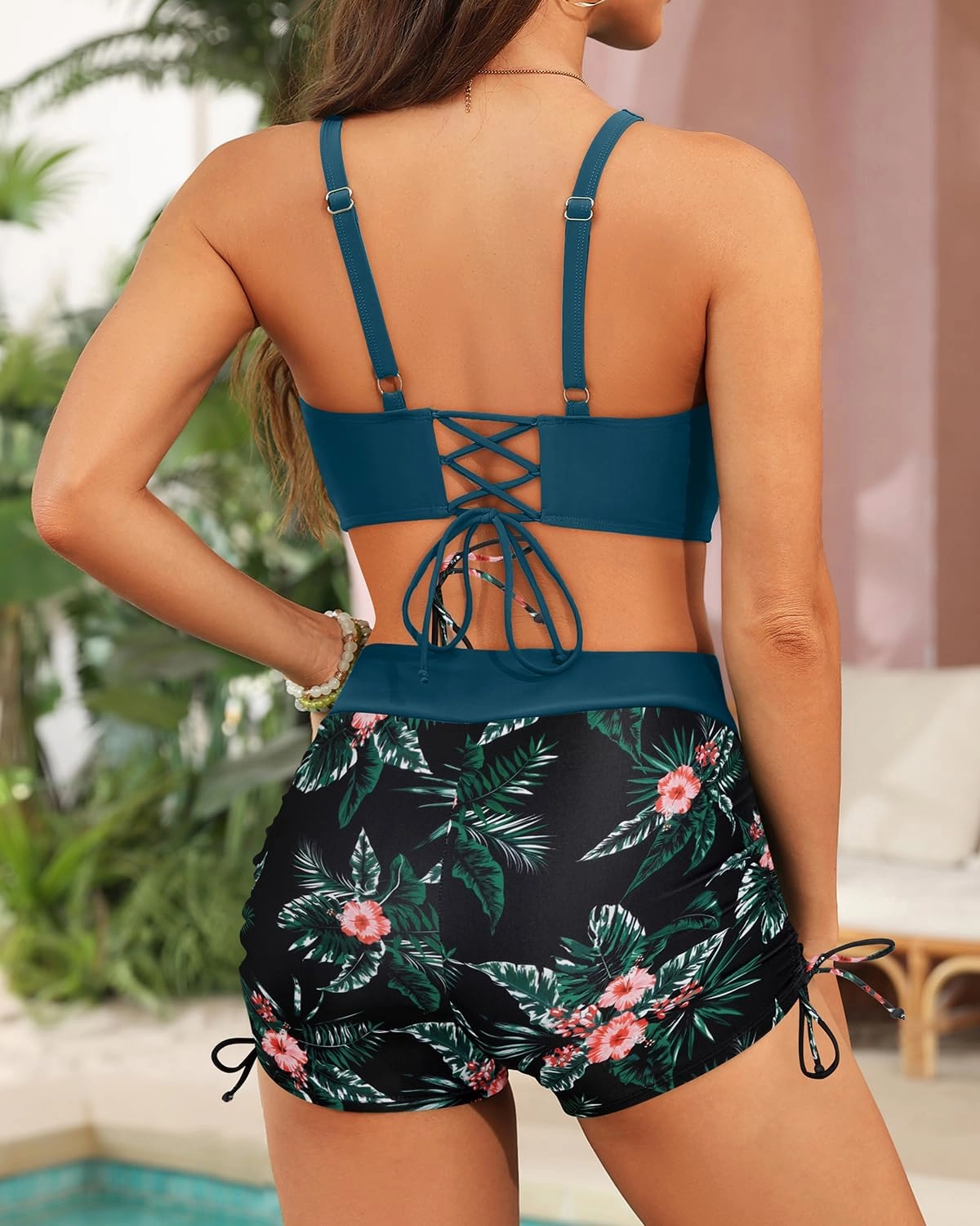 Aqua Eve Bikini with Shorts for Women - Two Piece Swimsuit with Boyshorts 2PC High Waisted Bathing Suits Swimwear