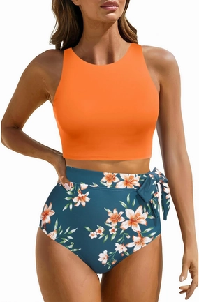 Aqua Eve Women High Waisted Bikini Set Racerback Swimsuit Two Piece Bathing Suit High Neck Swimwear