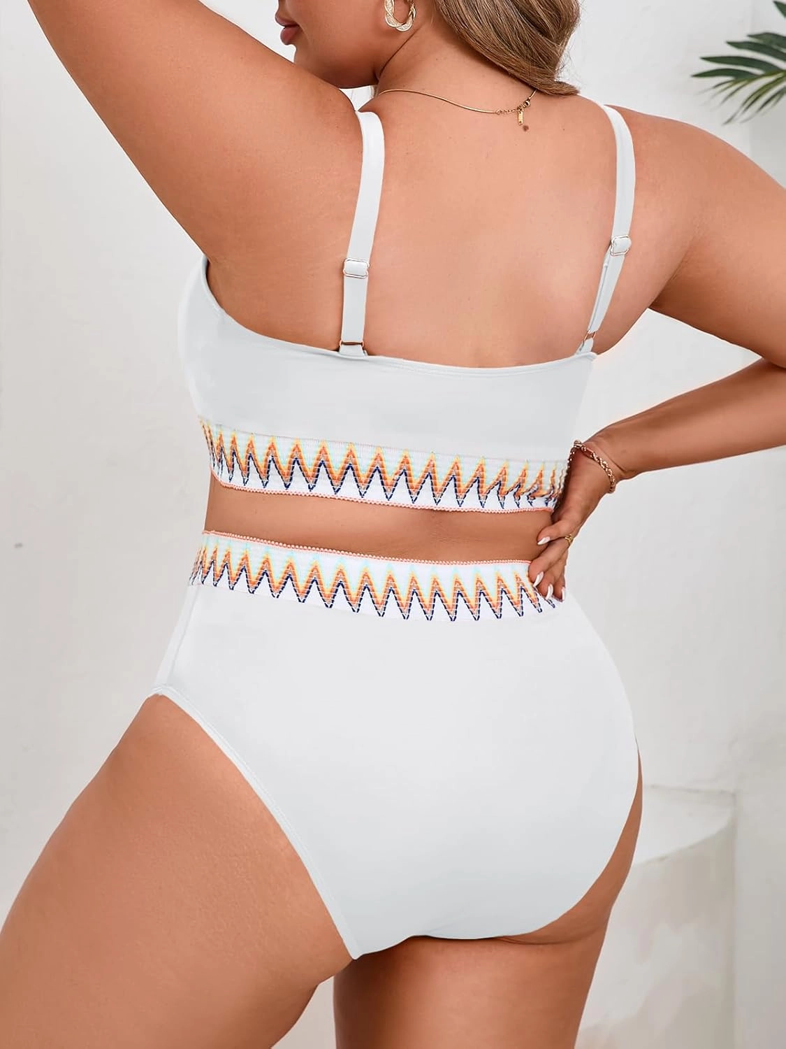 Beautife Womens Plus Size High Waisted Bikini Sets Tummy Control Bathing Suits Color Block Adjustable Straps 2 Piece Swimsuit
