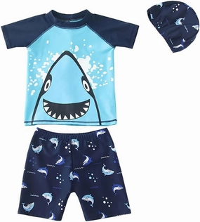Boy Swim Set, 3 Pieces Set Swim Shirt   Swimming Shorts   Swimming Cap