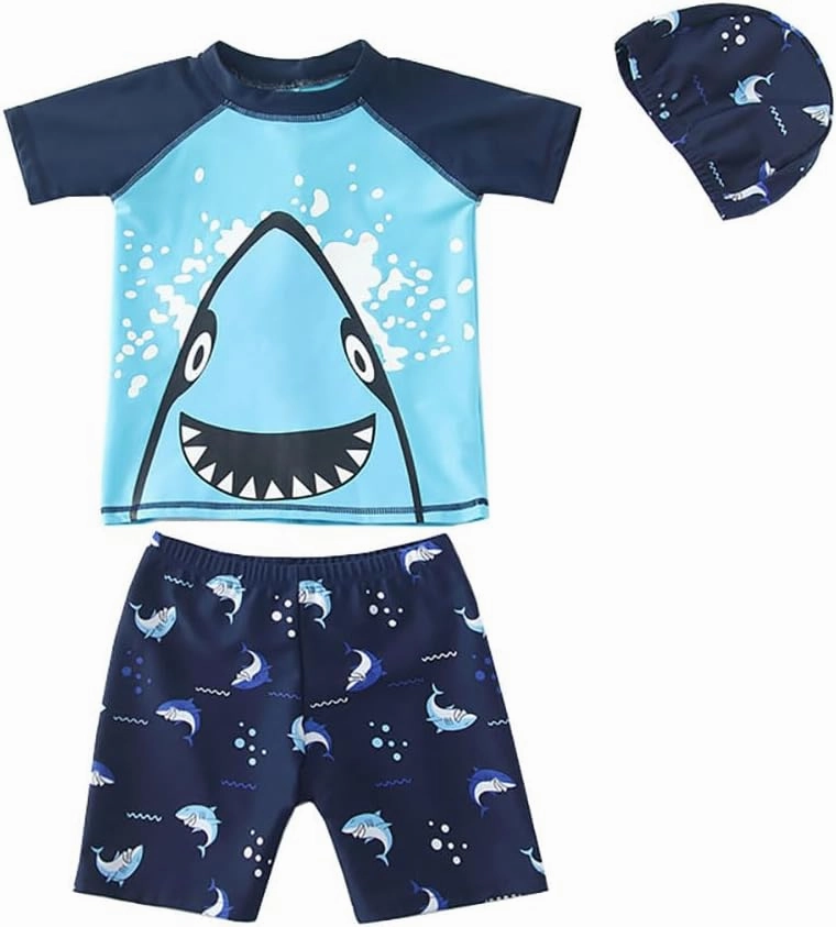 Boy Swim Set, 3 Pieces Set Swim Shirt   Swimming Shorts   Swimming Cap