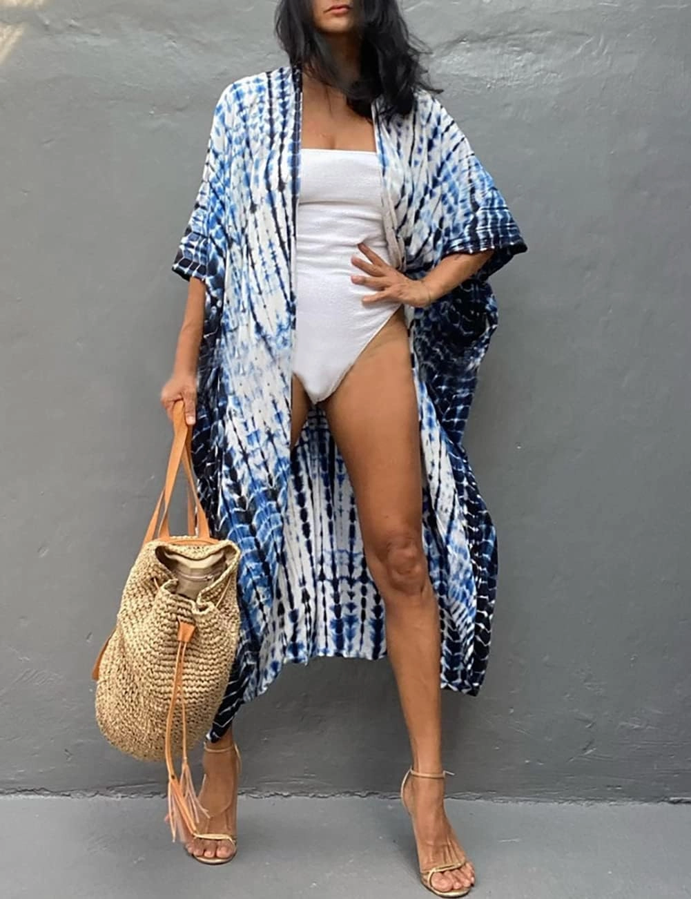 Bsubseach Stylish Tie Dye Open Front Long Kimono Swimsuit Cover Up for Women Swimwear Cover Ups