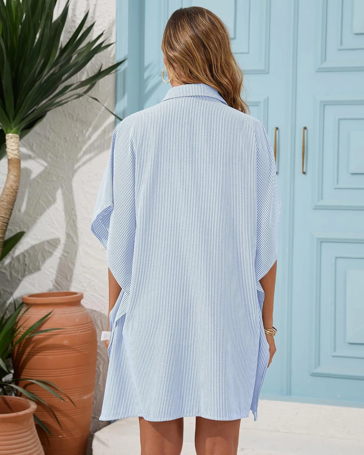 Bsubseach Swimsuit Cover Up Shirt 3/4 Sleeve Beach Coverup Oversized Button Down Shirts Bikini Bathing Suit