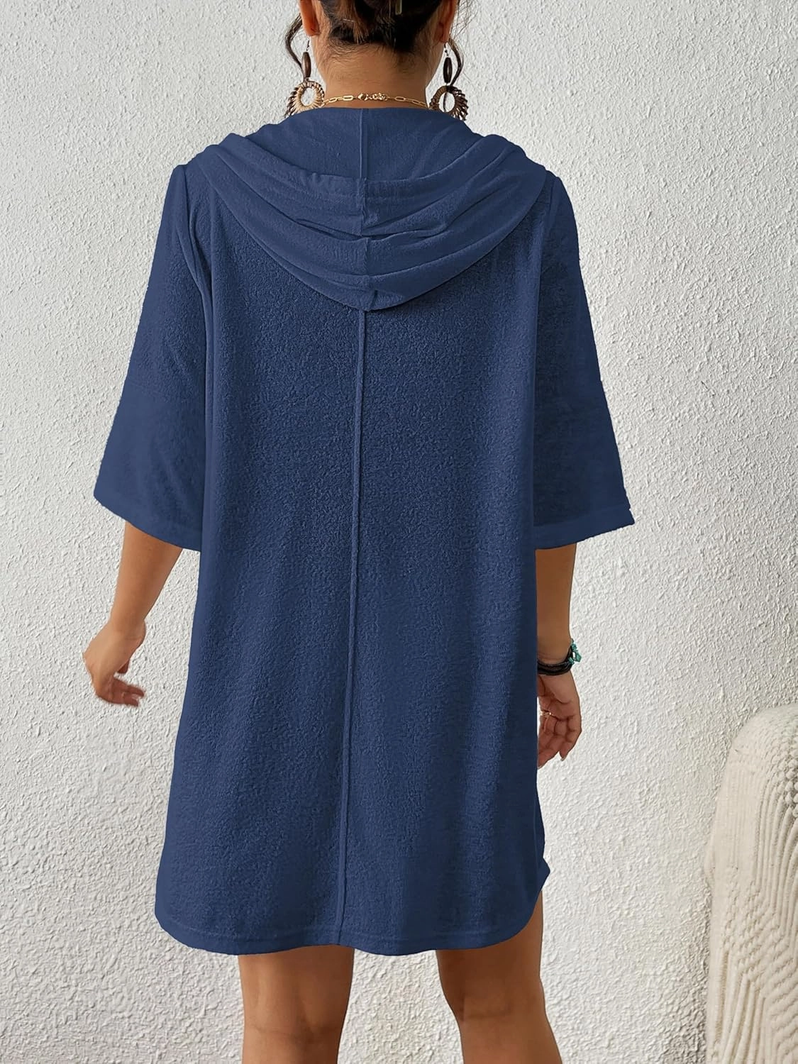 Bsubseach Terry Cloth Swim Coverup - Women Long Sleeve Hooded Swimsuit Coverup Zipper Beach Coverups Robes with Pockets