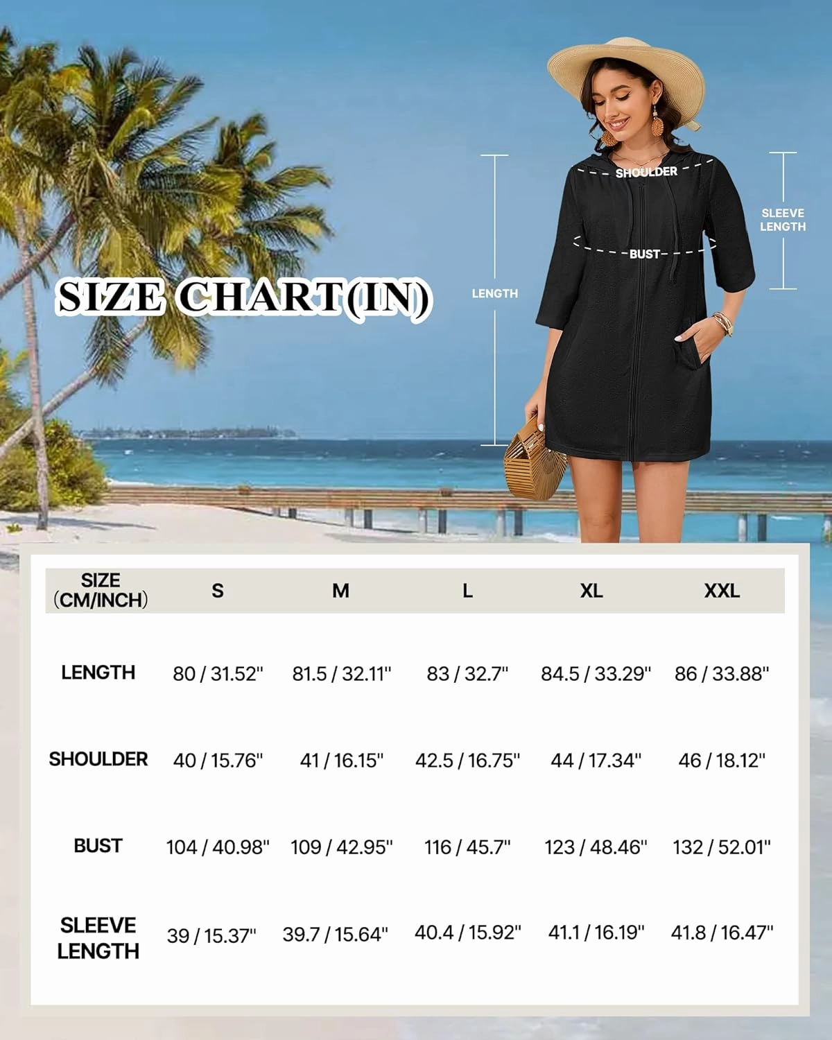 Bsubseach Terry Cloth Swim Coverup - Women Long Sleeve Hooded Swimsuit Coverup Zipper Beach Coverups Robes with Pockets