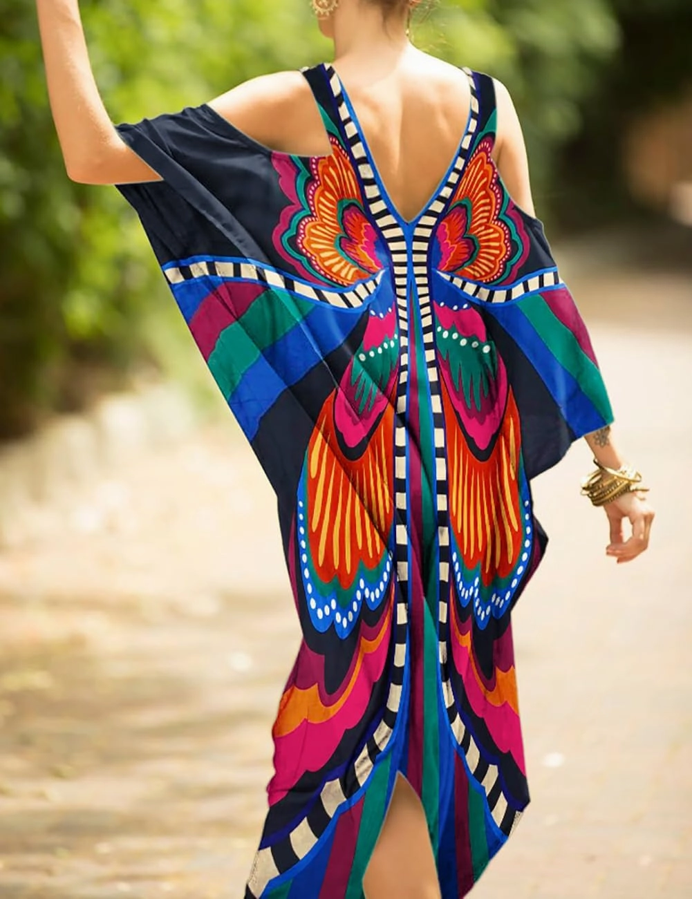 Bsubseach Turkish Cold Shoulder Kaftan Dresses Swimsuit Cover Up Maxi Dress Beach Cover Ups