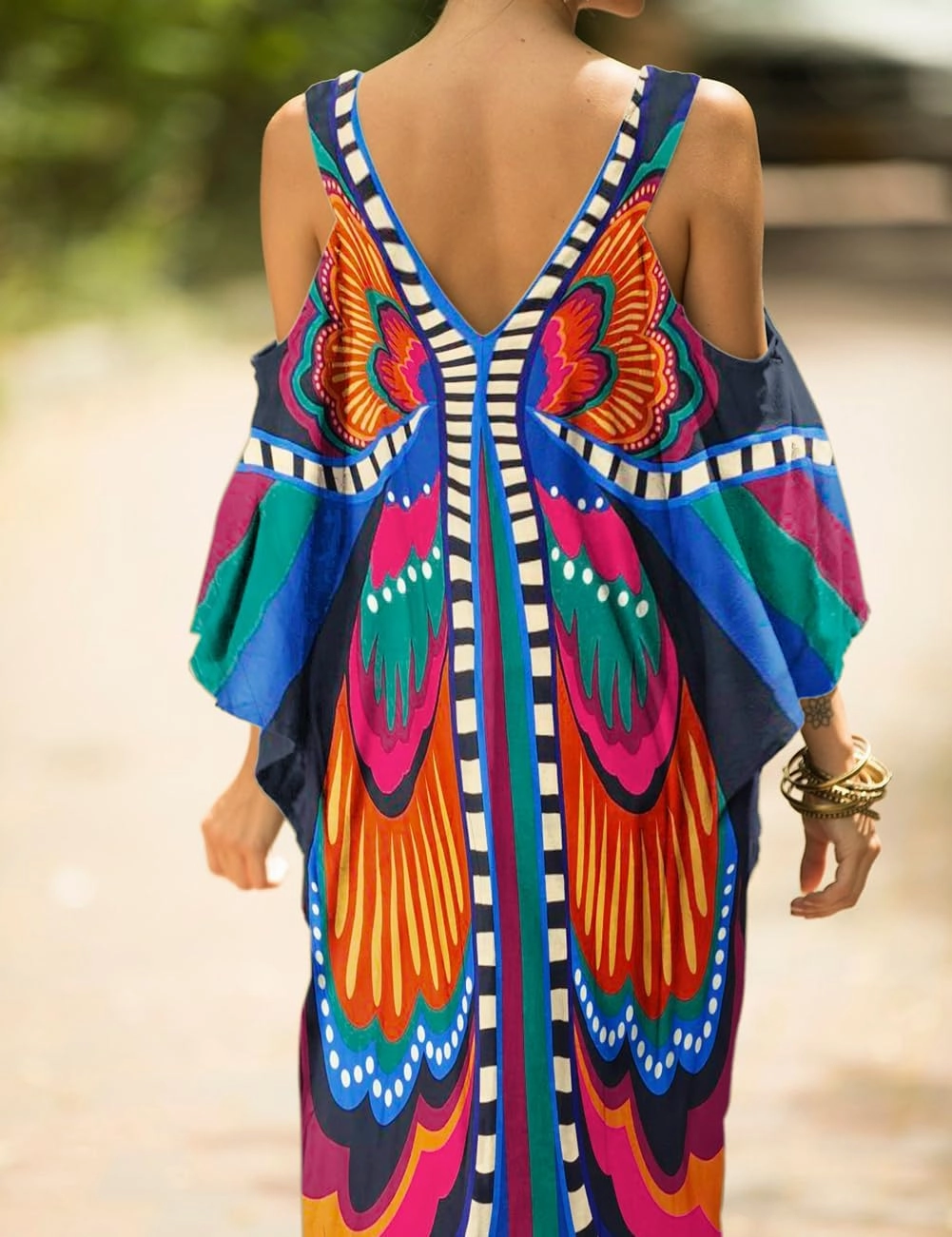 Bsubseach Turkish Cold Shoulder Kaftan Dresses Swimsuit Cover Up Maxi Dress Beach Cover Ups
