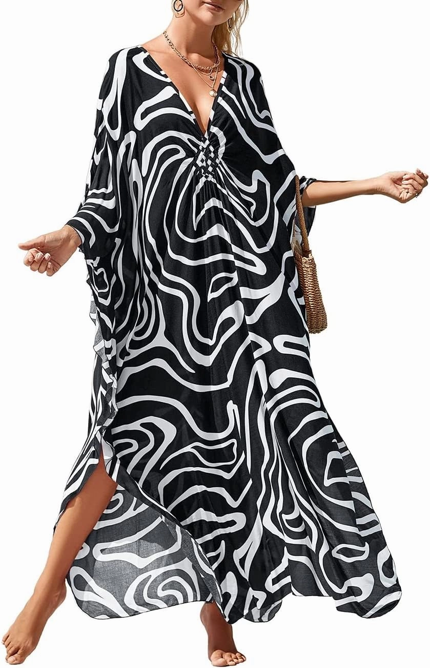 Bsubseach Womens Animal Print Kaftan Dresses Plus Size Caftans Swimwear Coverups 2025 Summer Bathing Suit Maxi Beach Dress