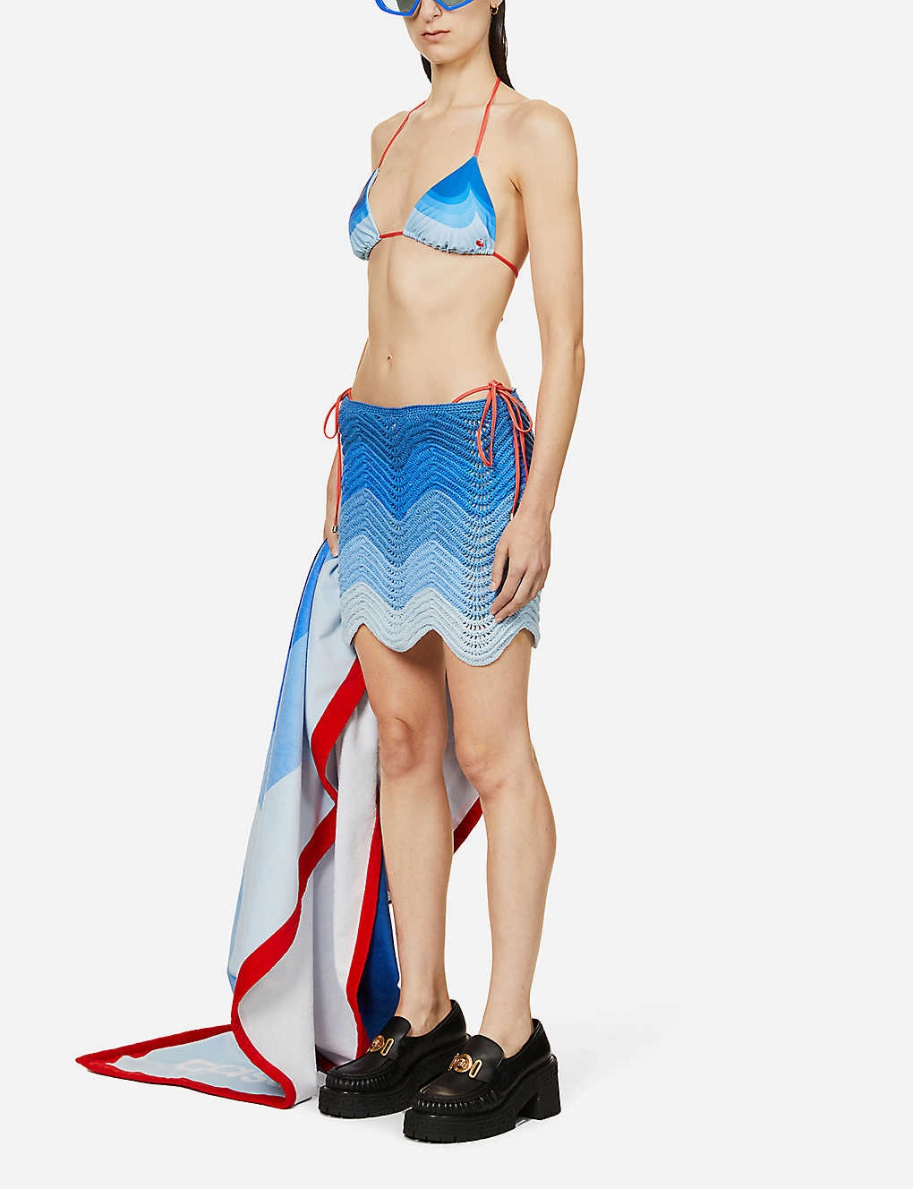 CASABLANCA Tennis Club Wave Print High Rise Bikini Bottoms