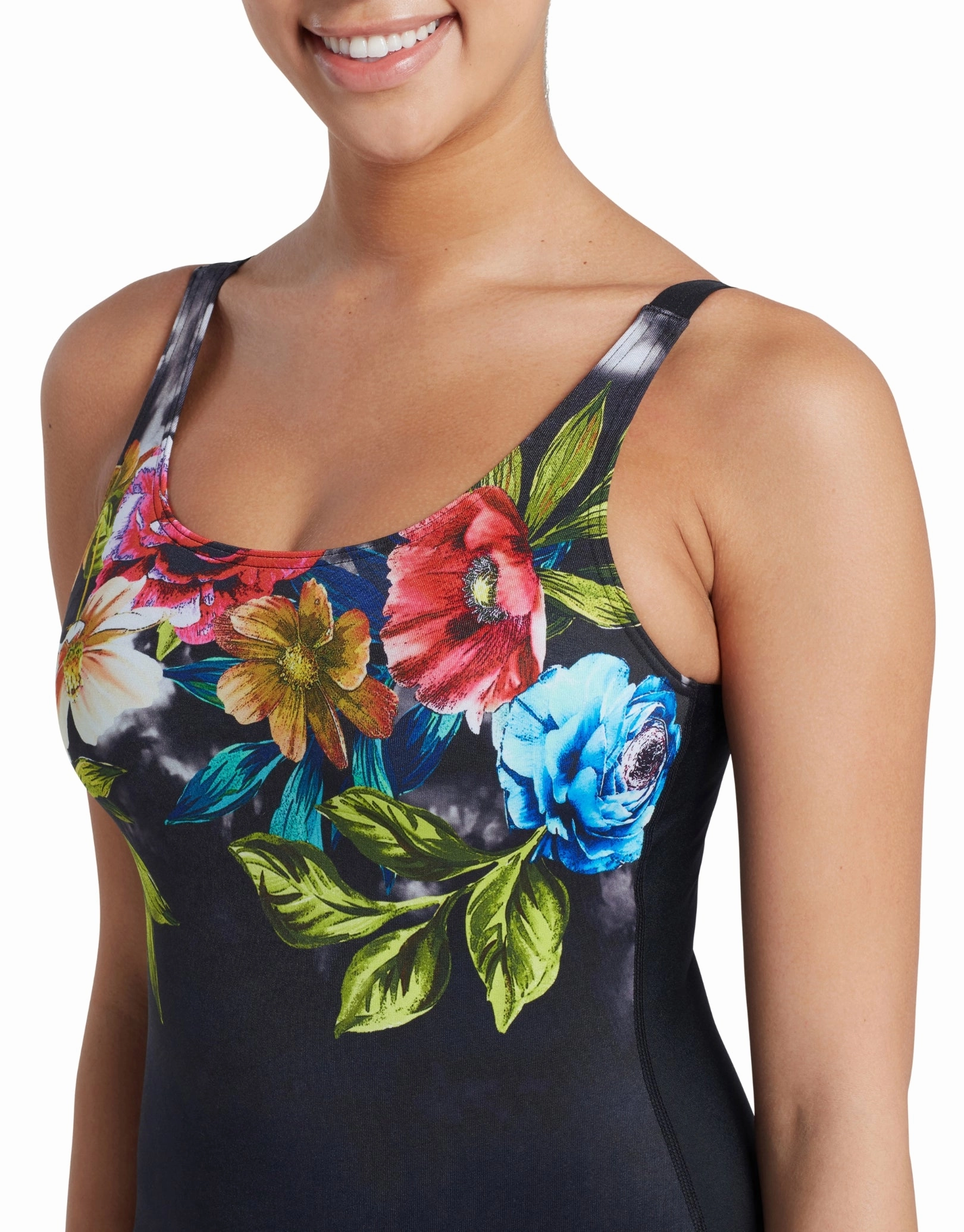 Cassia Adjustable Scoopback Swimsuit - Black/Multi