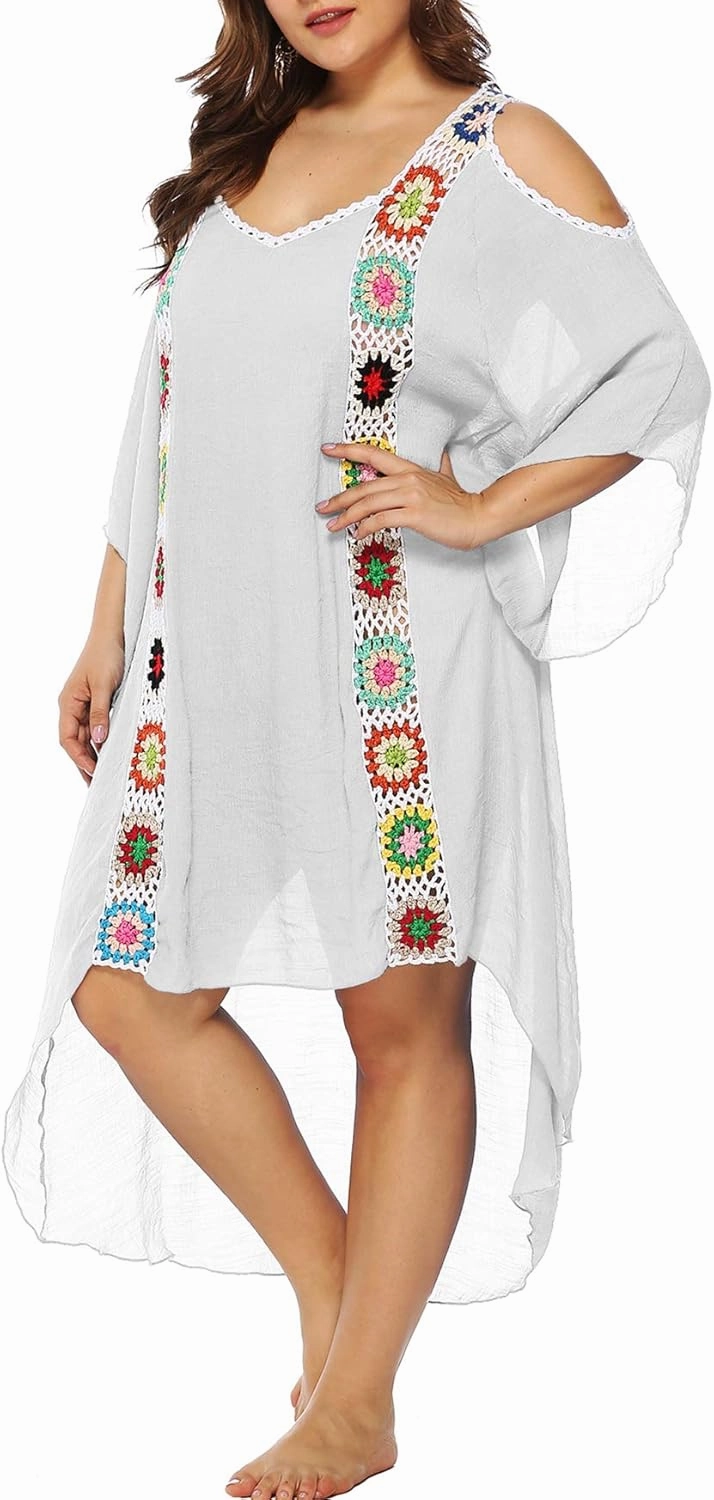 Chrisuno Women's Plus Size Bathing Suit Cover Ups Swimsuit Coverups Dress Soft Crochet Bikini Beach Skirt