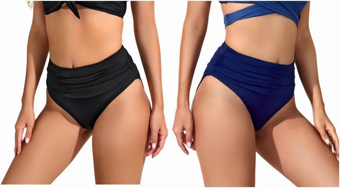 COCOPEAR Vintage High Waisted Bikini Bottoms for Women Ruched Full Coverage Bikini Bottom Tummy Control Swim Bottoms