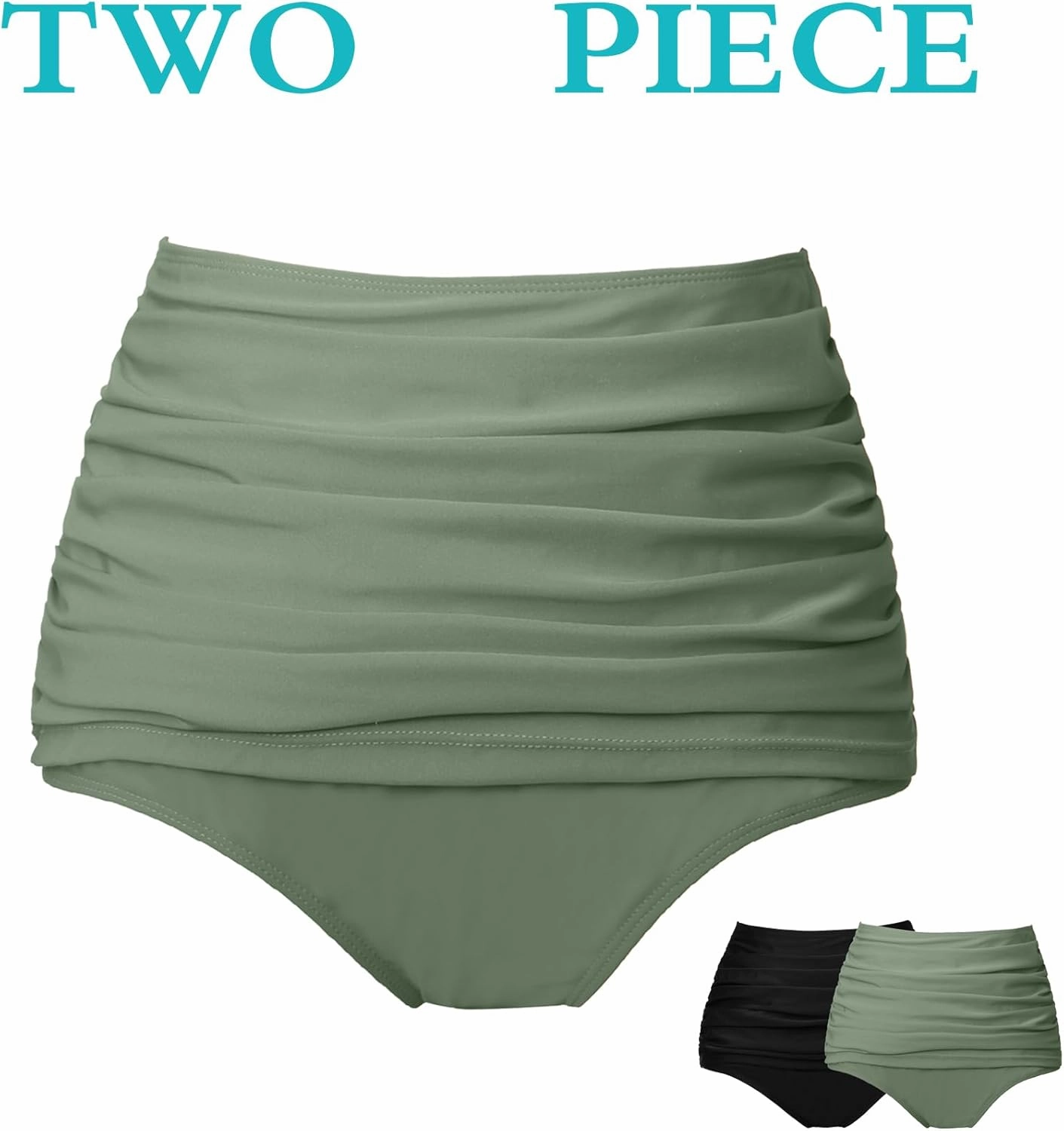 COCOPEAR Women's High Waisted Full Coverage Bikini Bottom Ruched Bathing Suit Bottoms for Women Tummy Control Swim Bottoms