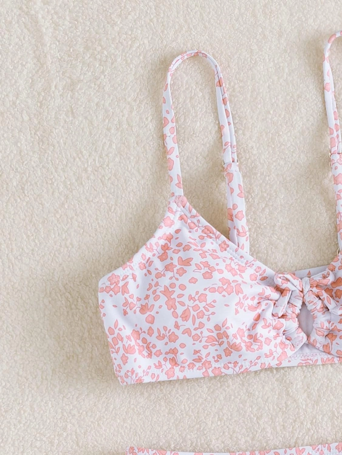 COZYEASE Girls' 2 Piece Ditsy Floral Print Knot Front Ruched Triangle Bikini Swimsuit