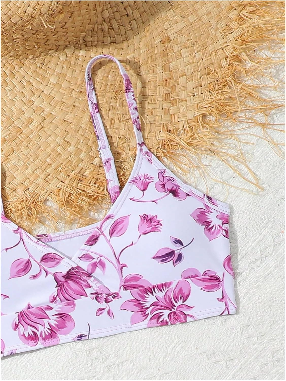 COZYEASE Girls' 3 Piece Set Floral Print Bikini Swimsuit with Drawstring Beach Skirt Cute Ruched Bathing Suit
