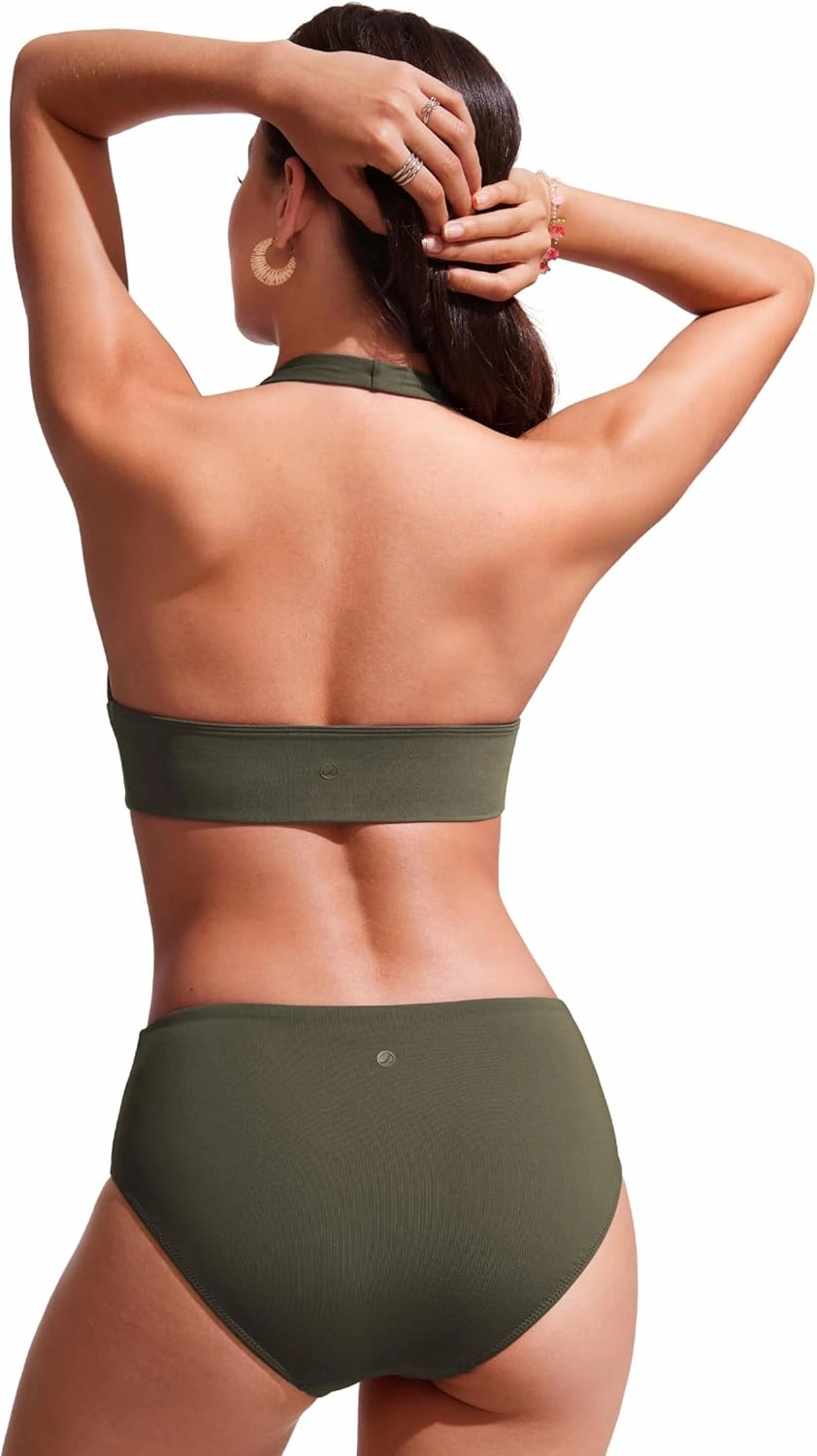 CRZ YOGA Womens Halter Bikini Tops V Neck Swim Bathing Suit Sexy Backless Swimsuit Padded
