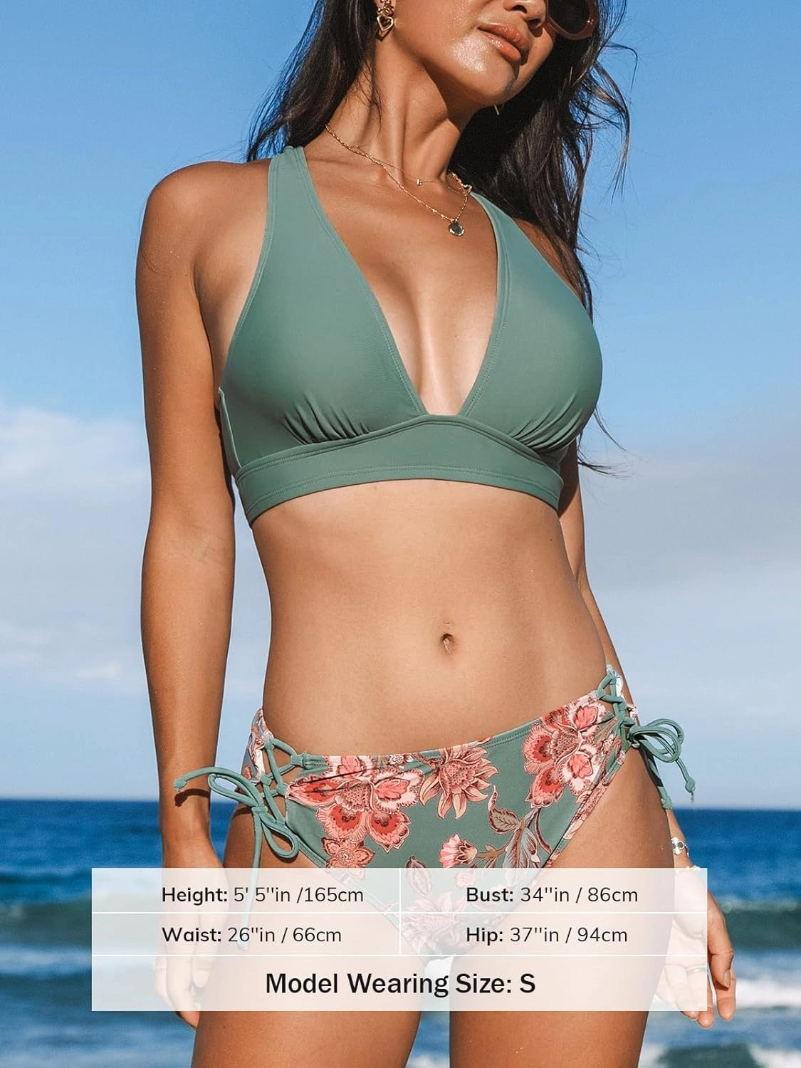 CUPSHE Bikini Set for Women Two Piece Swimsuit V Neck Triangle Top Wide Straps Cross Back Lace up Mid Rise
