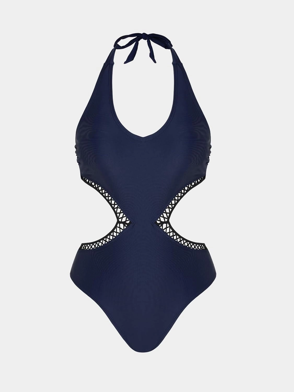 CUPSHE Women's One Piece Swimsuit Halter V Neck Side Cutout Monokini Bathing Suit Trapezoidal Lace Trim