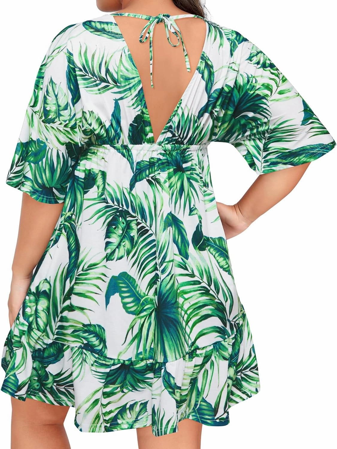 Daci Plus Size Swimsuit Cover Ups - V Neck Bathing Suit Women Short Sleeve Beach Dress