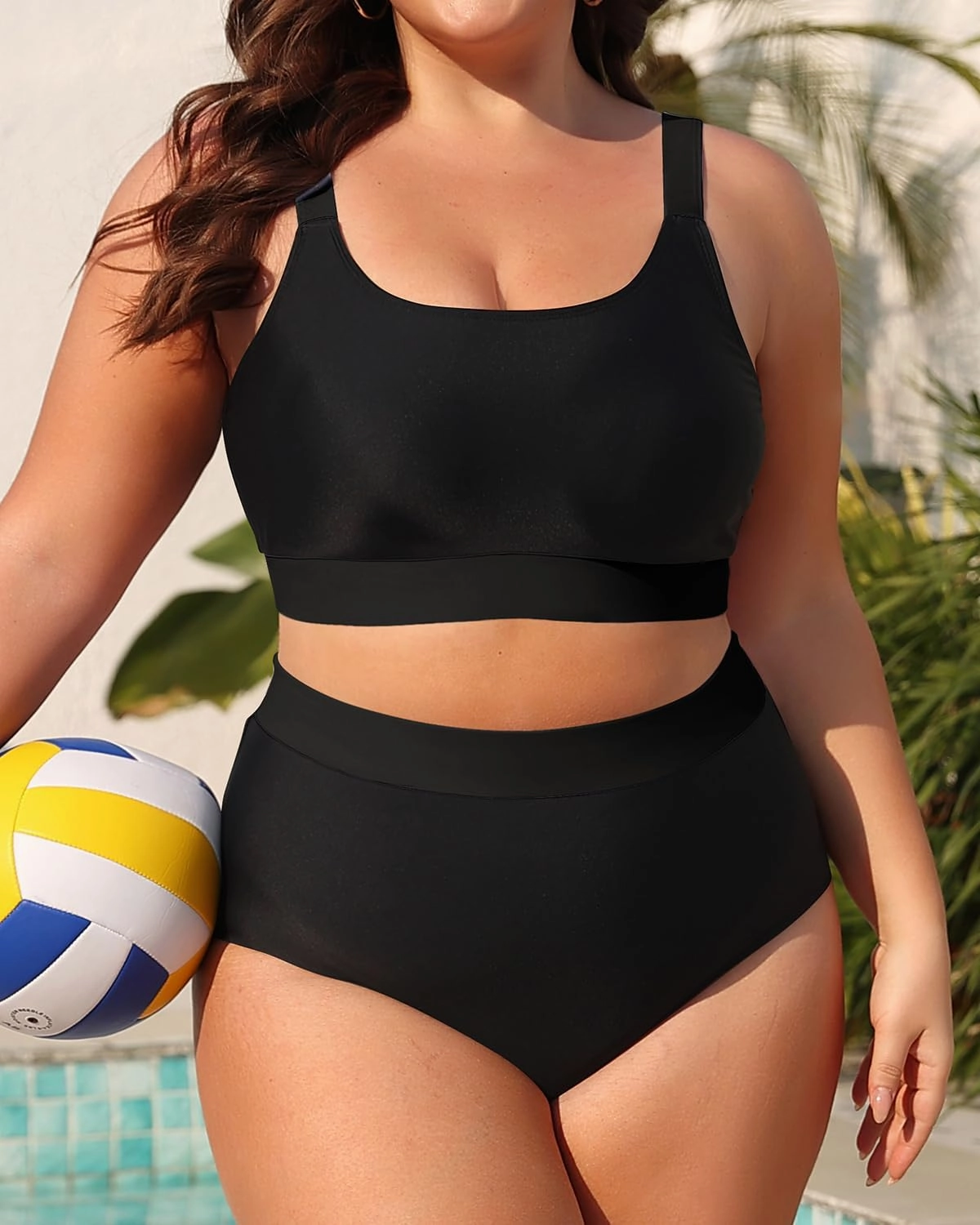 Daci Plus Size Two Piece Swimsuit High Waisted Bikini Set Sport Scoop Neck Swimsuit Full Coverage Bathing Suit