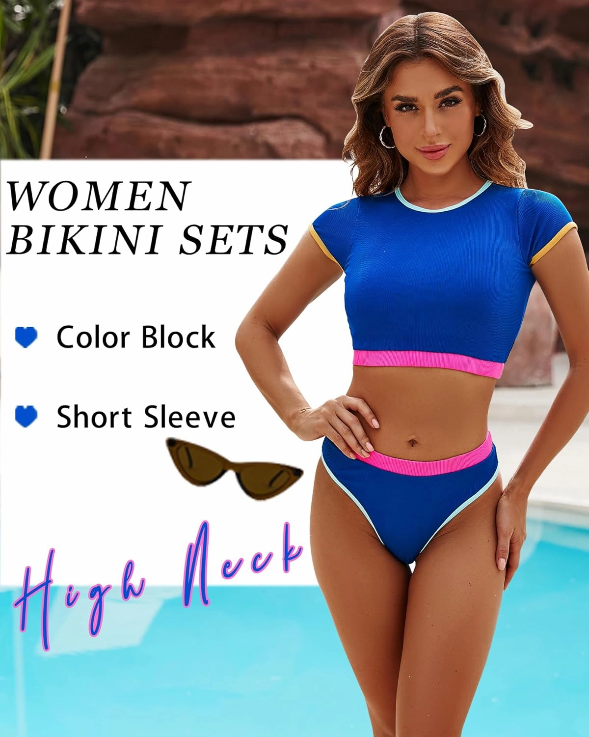 DaiLiWei Two Piece Tummy Control Swimsuits for Women Cheeky Bikini Sets Modest Bathing Suit High Neck Swim Suits Teens