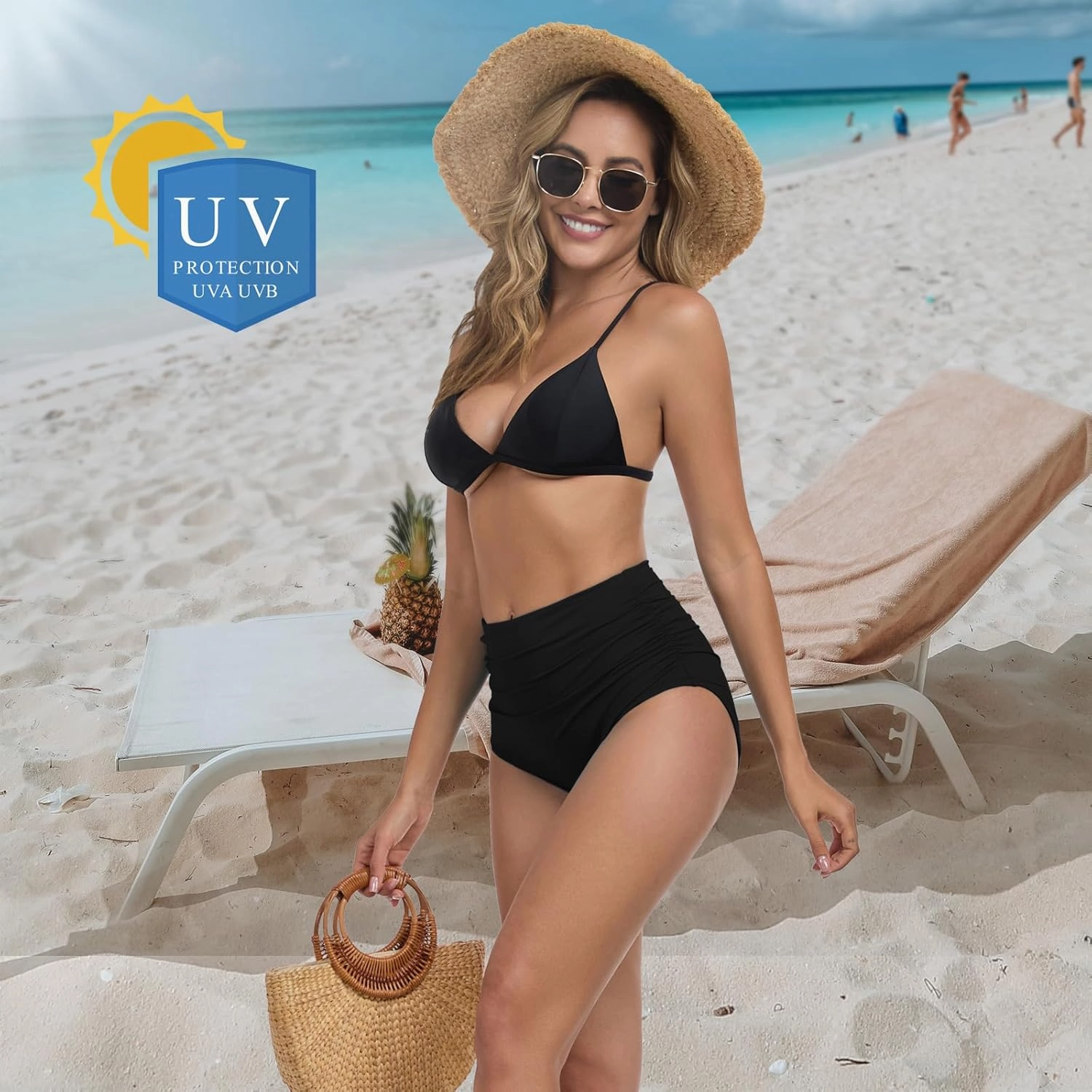 DAYOUNG Women High Waisted Bikini Bottoms Tummy Control Full Coverage Ruched Bathing Swimsuit Bottom