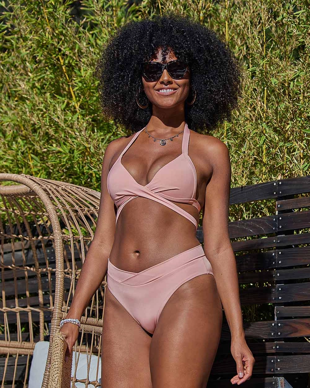 Envy Push Up Padded Cross Halter Top and V High Leg Bottom