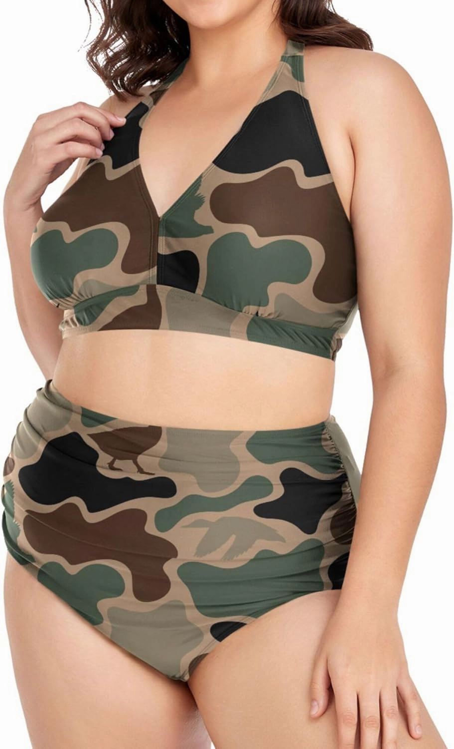 Exnundod Women Plus Size Bikini Set Duck Hunter Camouflage Two Piece Swimsuits High Waist Tummy Control Bathing Suit