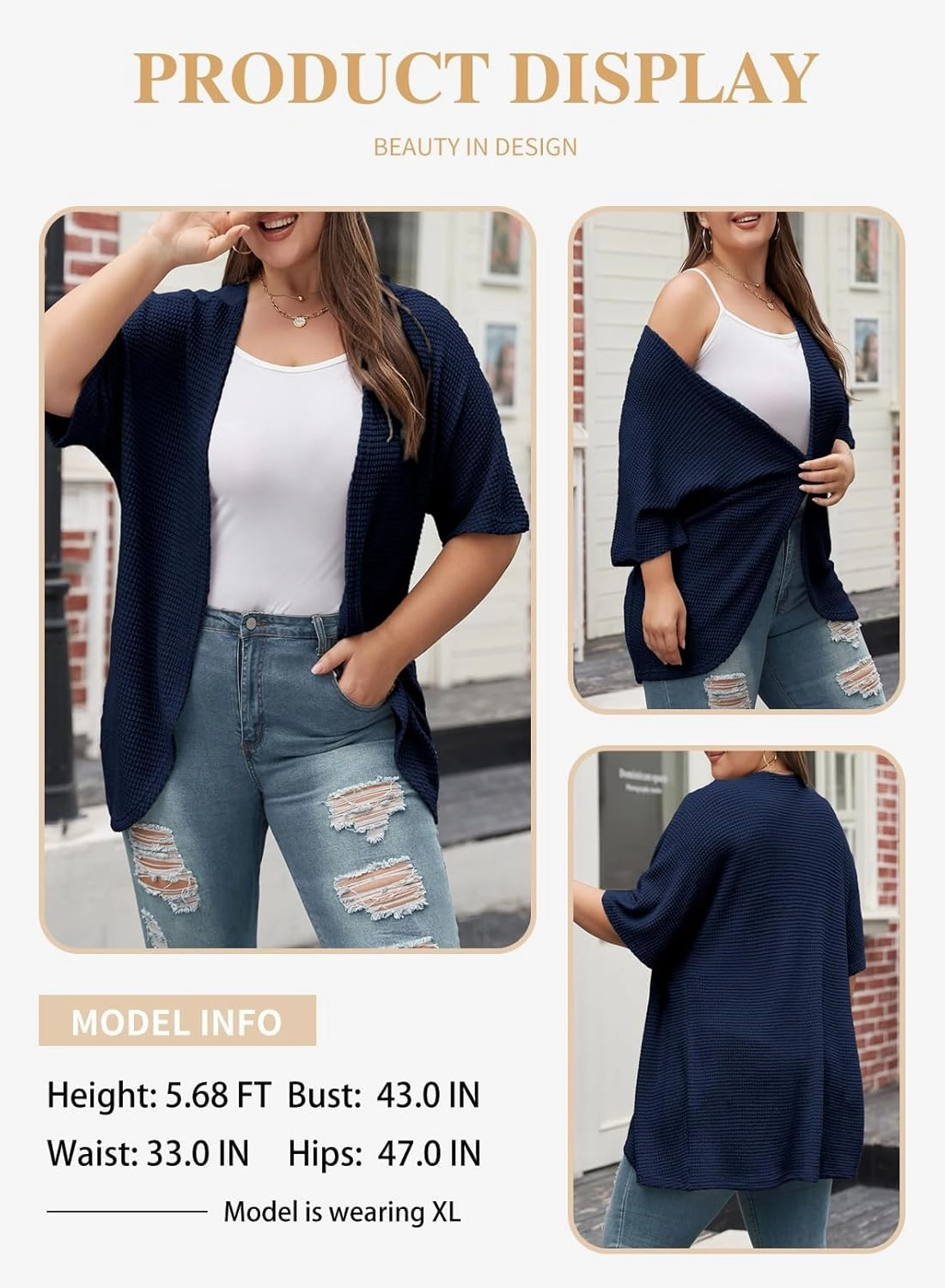 Eytino Womens Plus Size Cardigan Casual Short Sleeve Waffle Knit Kimono Open Front Tops(1X-5X)