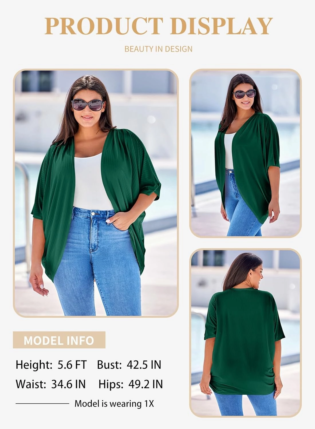 Eytino Womens Plus Size Summer Cardigan Casual Half Sleeve Ruched Open Front Cardigans Tops(1X-5X)
