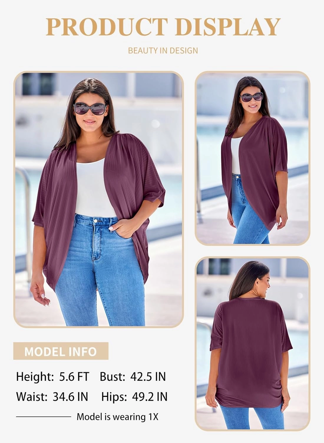 Eytino Womens Plus Size Summer Cardigan Casual Half Sleeve Ruched Open Front Cardigans Tops(1X-5X)