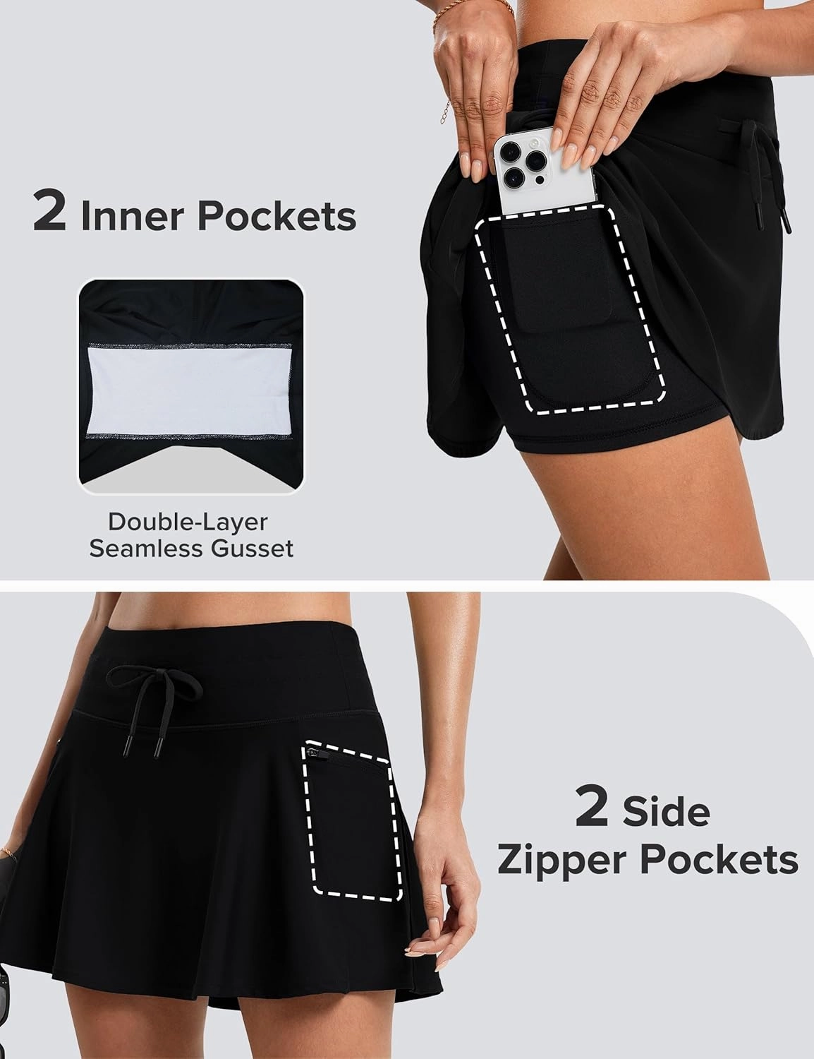 FitsT4 Sports Women's 15" Swim Skirts Skort with Shorts 4 Pockets High Waisted Bathing Suit Swimwear Swimsuit Bottoms
