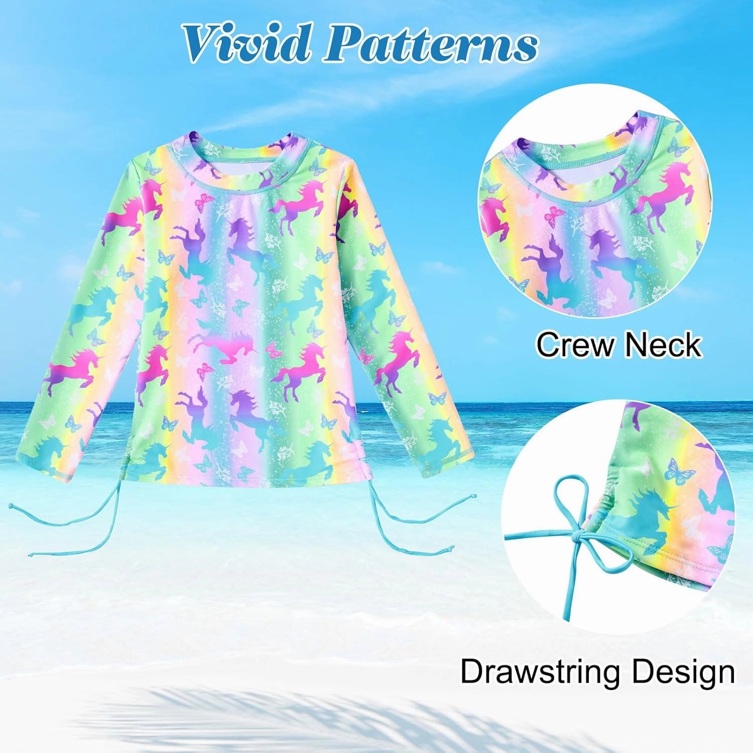 Funnycokid Girls Rash Guard Bathing Suit Long Sleeve Swimsuit 2 Pieces Swimming Skirt with Shorts Swimwear 3-12Y