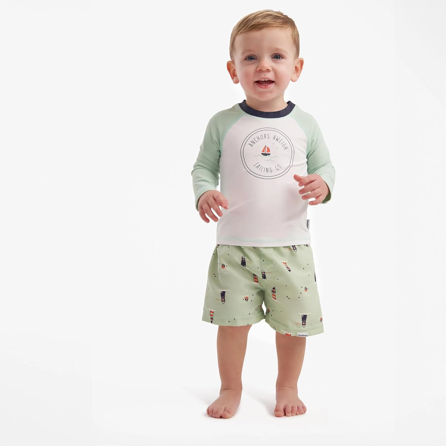 Gerber Baby Boys' Toddler Long Sleeved Rashguard Swim Bathing Suit Set