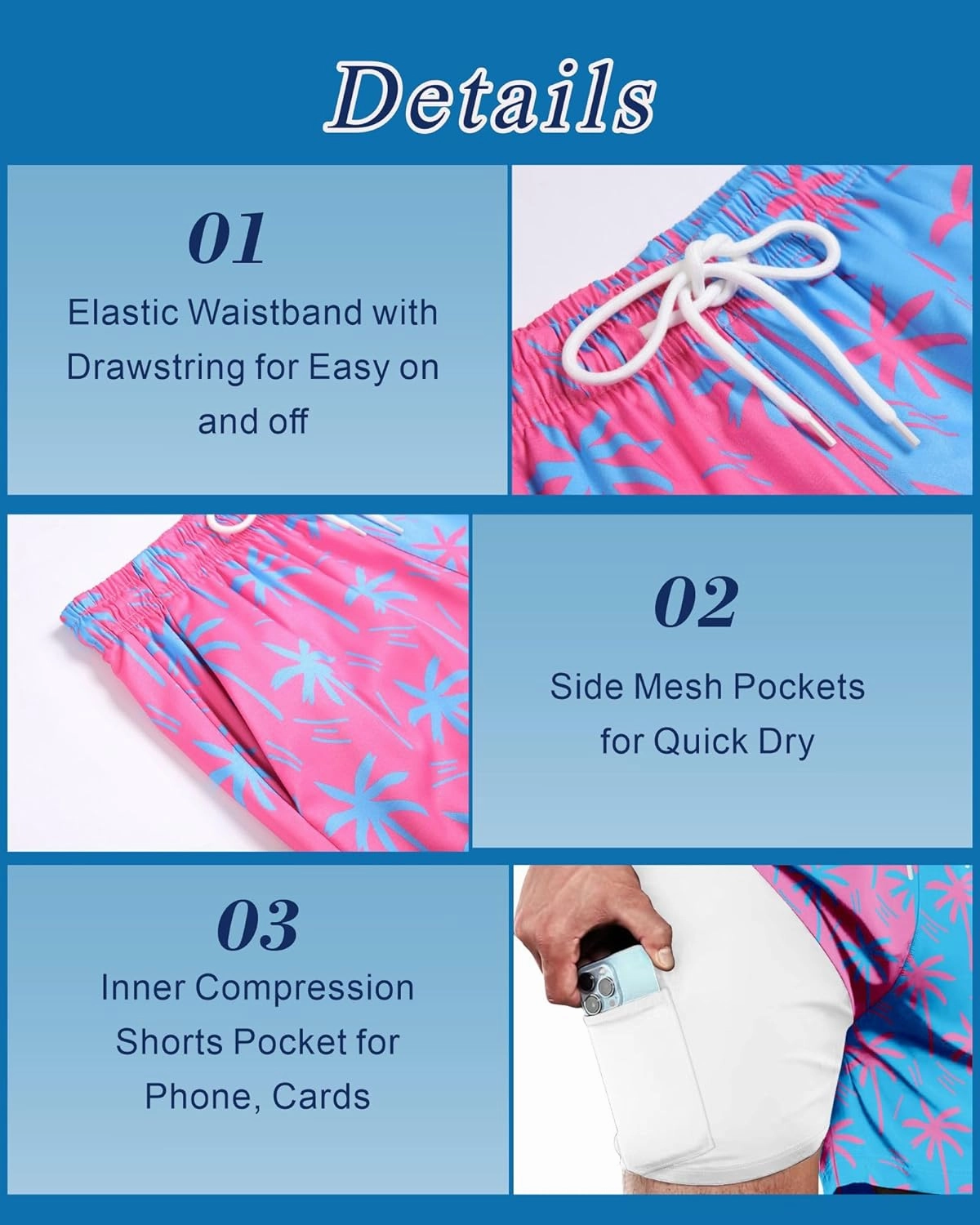 GIISAM Men's Swim Trunks, Bathing Suit 4 inch Inseam Quick Dry Swimsuit Beach Shorts with Compression Liner