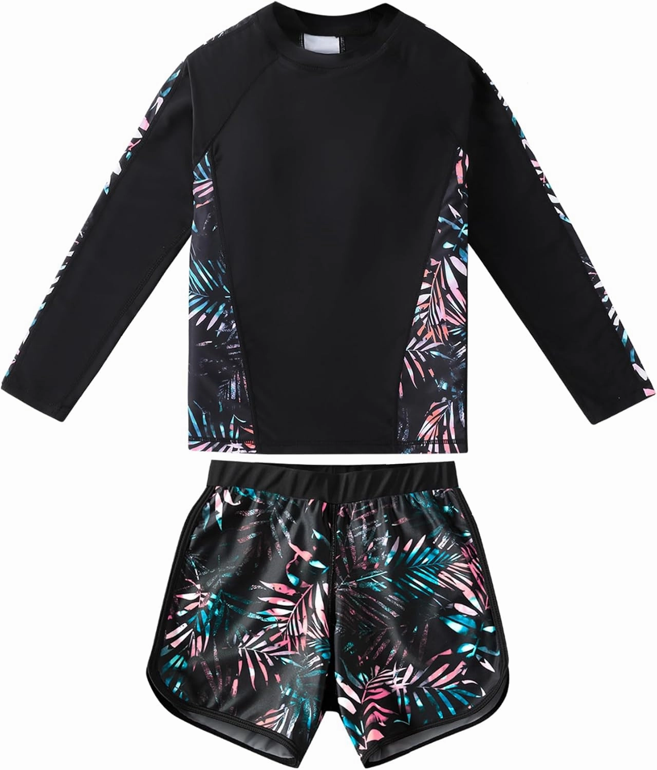 Girls Long Sleeve Swimsuits 2 Pieces Set Rash Guard Swimwear Quick Dry Surfing Wetsuit for Kids Bathing Suit 5-16 Years