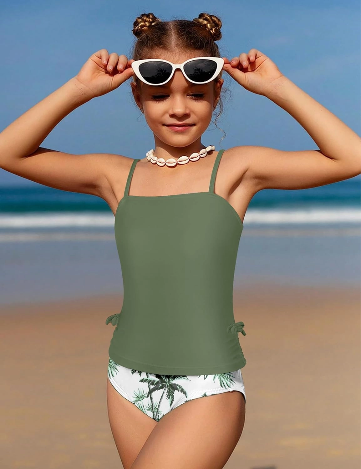 Girls Tankini Swimsuits Two Piece Bathing Suit Drawstring Swimwear Set for Girls 7-14 Years