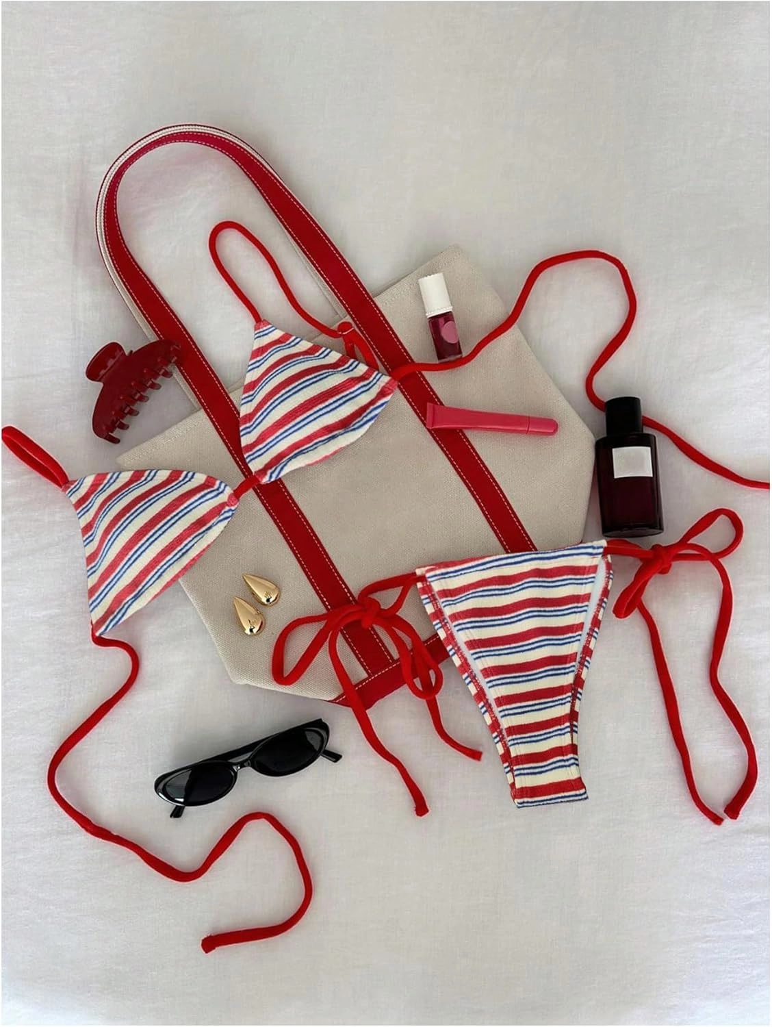 GORGLITTER Women's Triangle Bow Bikini Sets Striped High Waisted String Thong Swimsuit Summer Bathing Suit 2 Piece 2025
