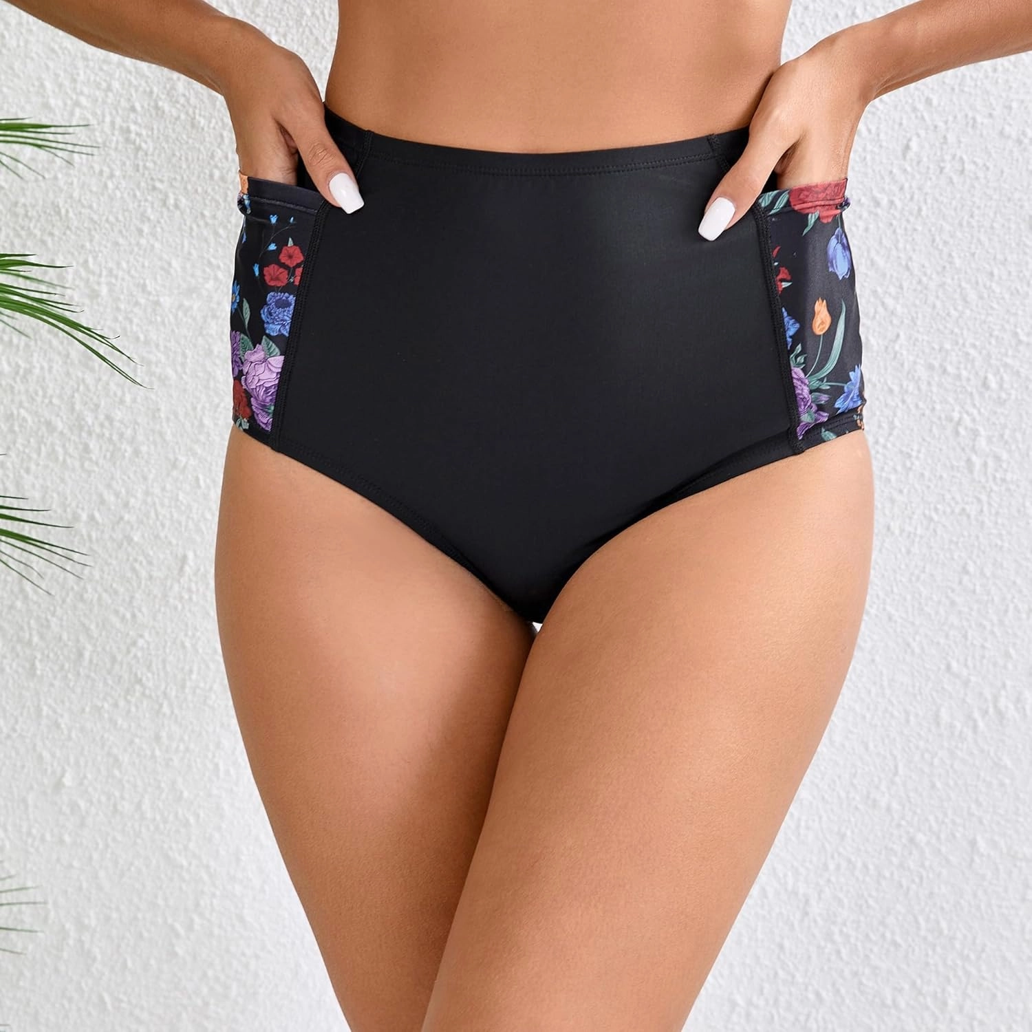 Halcurt Women's Cross High Waisted Bikini Bottoms Full Coverage Swimsuit Bottoms