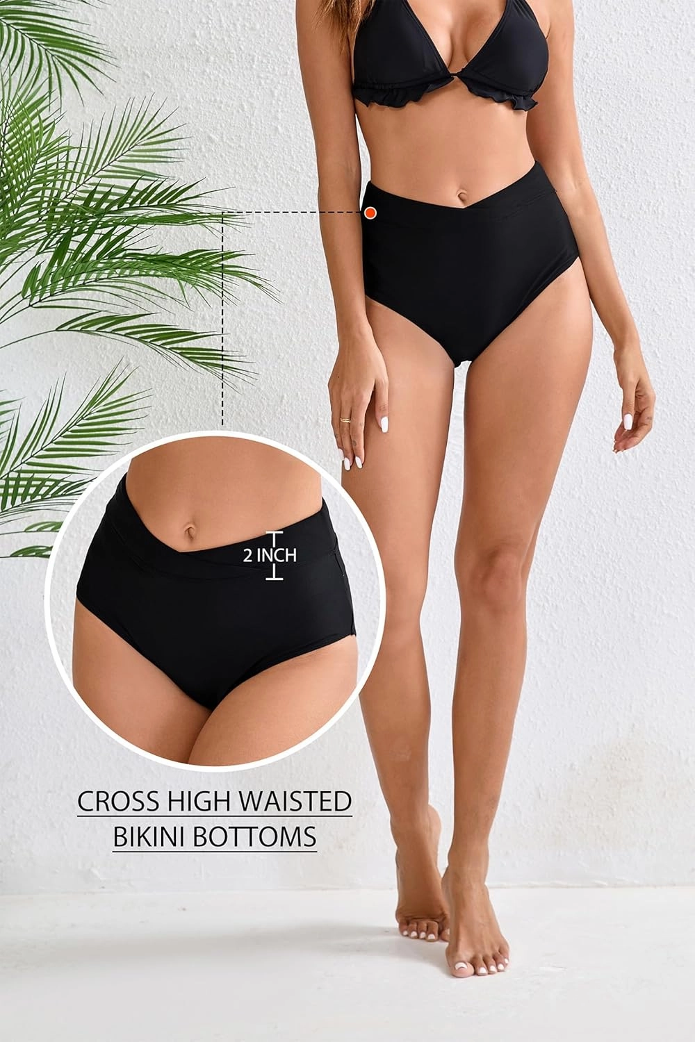Halcurt Women's Cross High Waisted Bikini Bottoms Full Coverage Swimsuit Bottoms