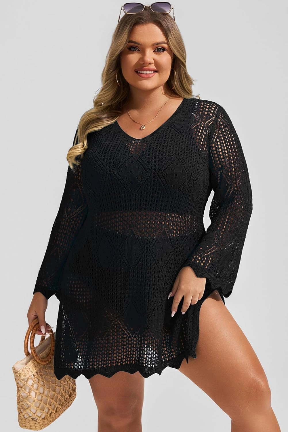 Hanna Nikole Swimsuit Coverup for Women Plus Size Summer Bathing Suit Cover Up Beach Dress Crochet Hollow Out Bikini Swimwear