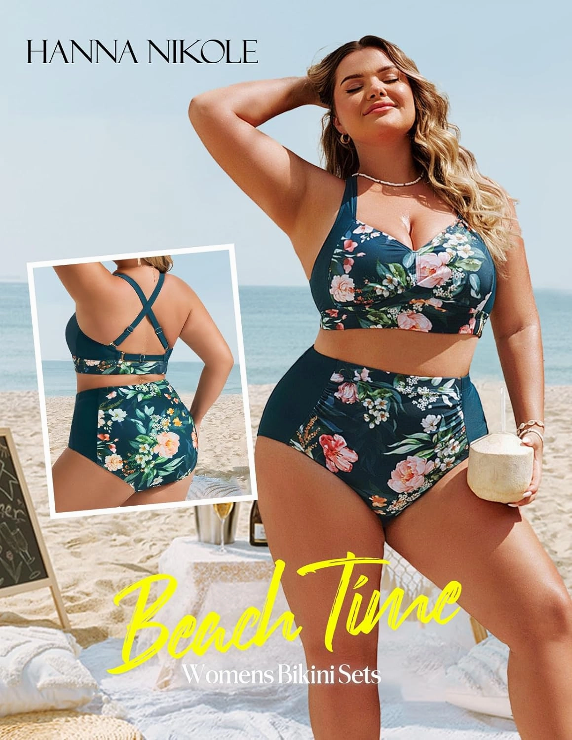 Hanna Nikole Womens High Waisted Bikini Sets Tummy Control Swimsuit Ruched Two Piece Bathing Suit