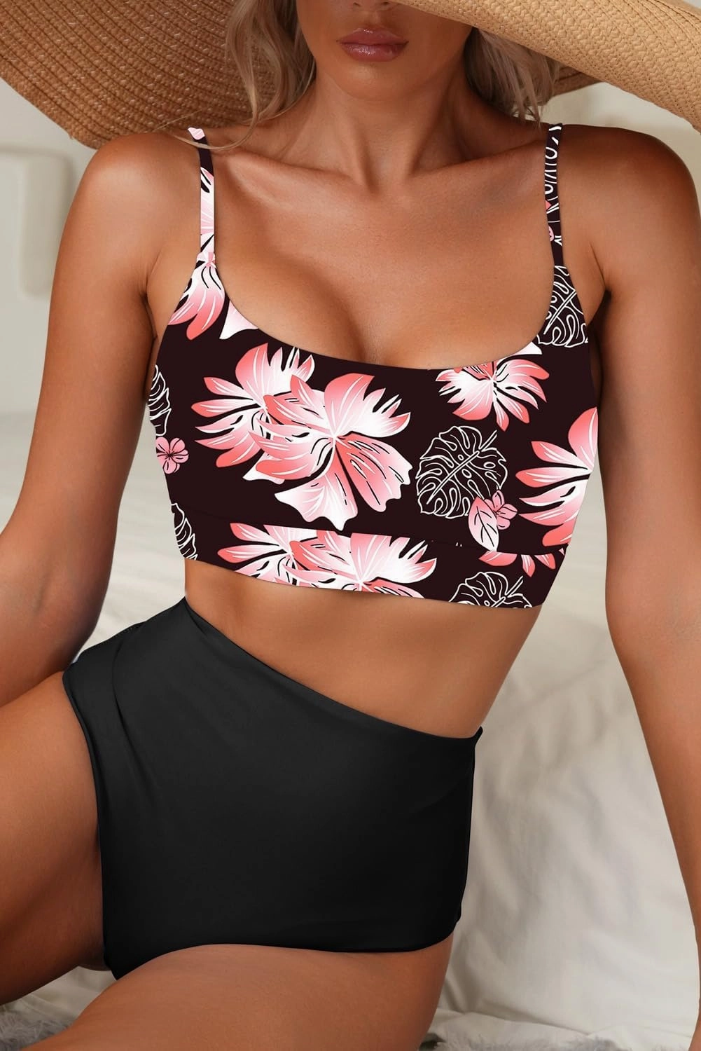 Herseas 2 Piece High Waisted Bikini Set for Women 2025 Spaghetti Straps Swim Top with Reversible Bottom Bathing Suit