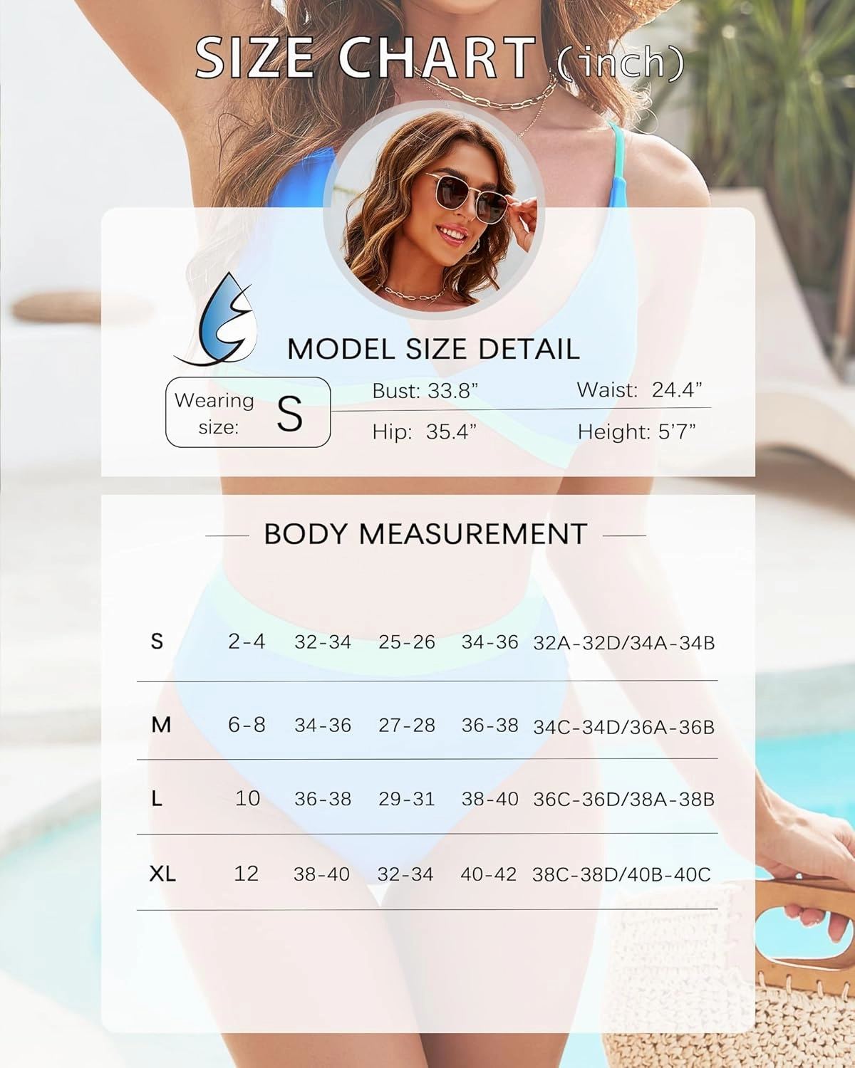 High Waisted Bikini Set for Women Two Piece Tummy Control Bathing Suit V Neck Triangle Swimsuit Color Block