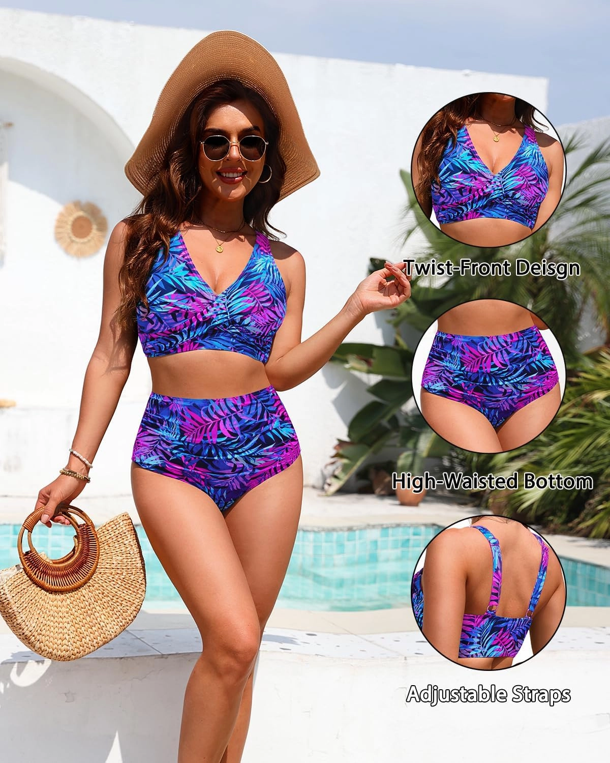 High Waisted Two Piece Swimsuit-Womens Bikini Set Tummy Control Bathing Suit Modest Full Coverage Bikini 2025