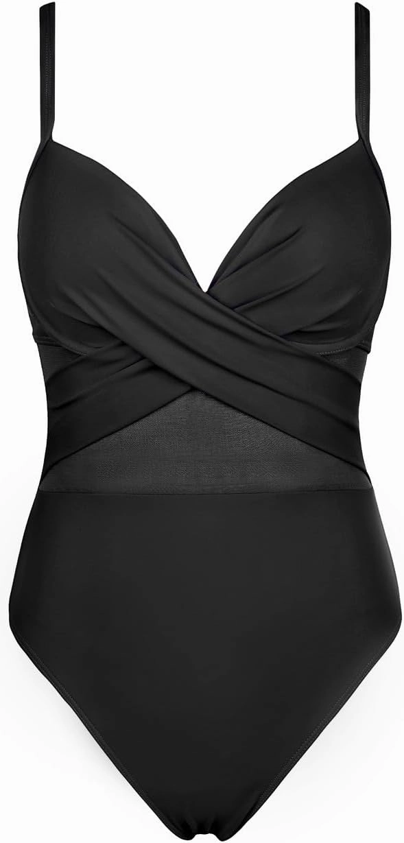 Hilor Underwire One Piece Swimsuits for Women Sexy Cutout Mesh Criss Cross Push Up Bathing Suits